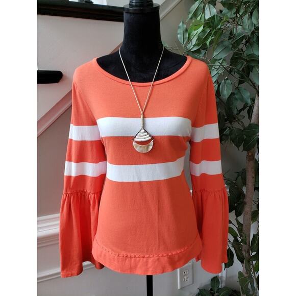 Crown & Ivy Women's Orange & White Cotton Round Neck Long Sleeve Top Blouse M - Picture 13 of 13